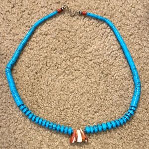 21” Turquoise Necklace with Red/White Center Stones